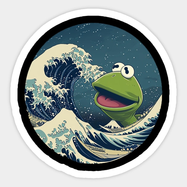 kermit at great wave Sticker by weirdesigns